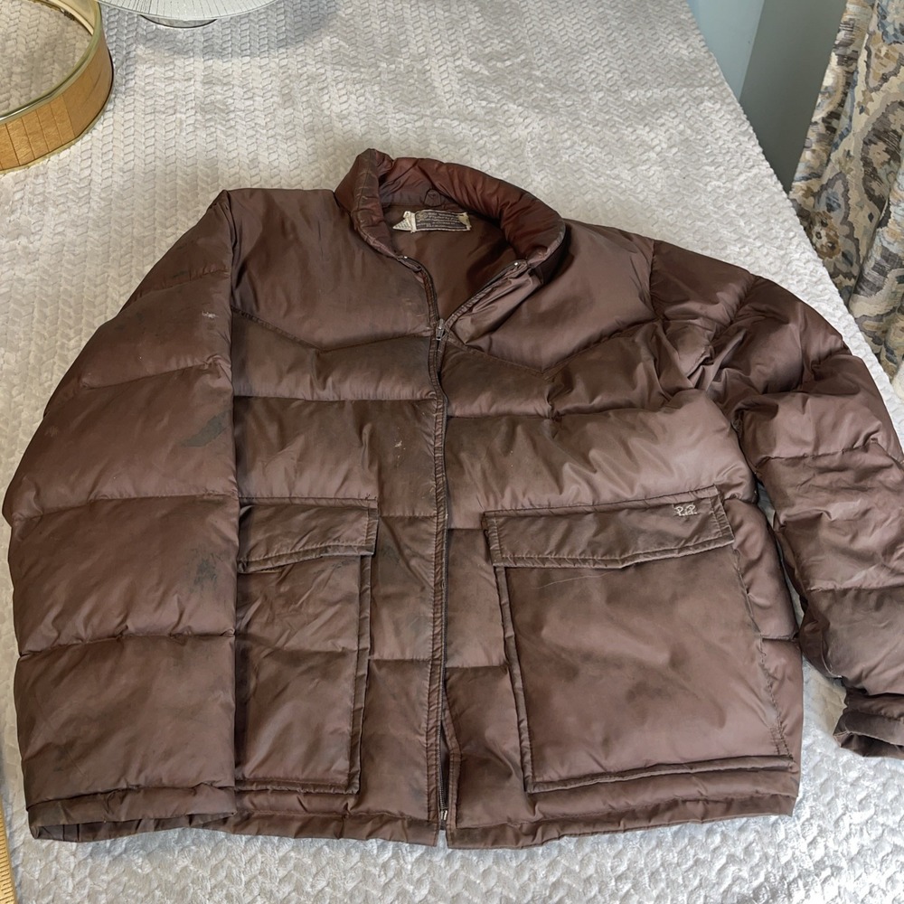 SKI DADDLE Puffer Jacket Men's XL‎ Brown Vintage Down Ski Coat Goose Duck